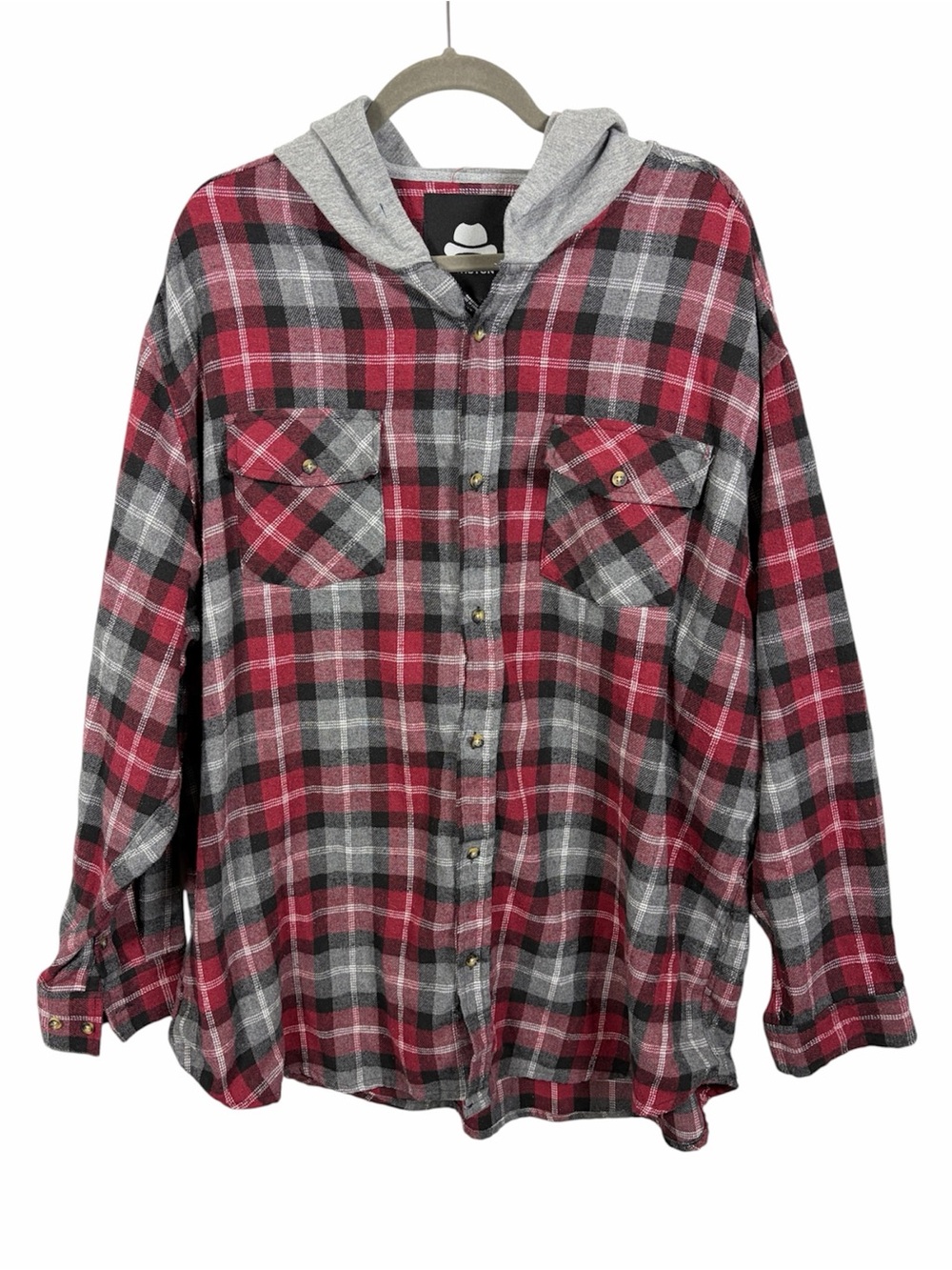 Winston Men’s 2XLT Plaid Hooded Flannel Shirt Red Black Gray